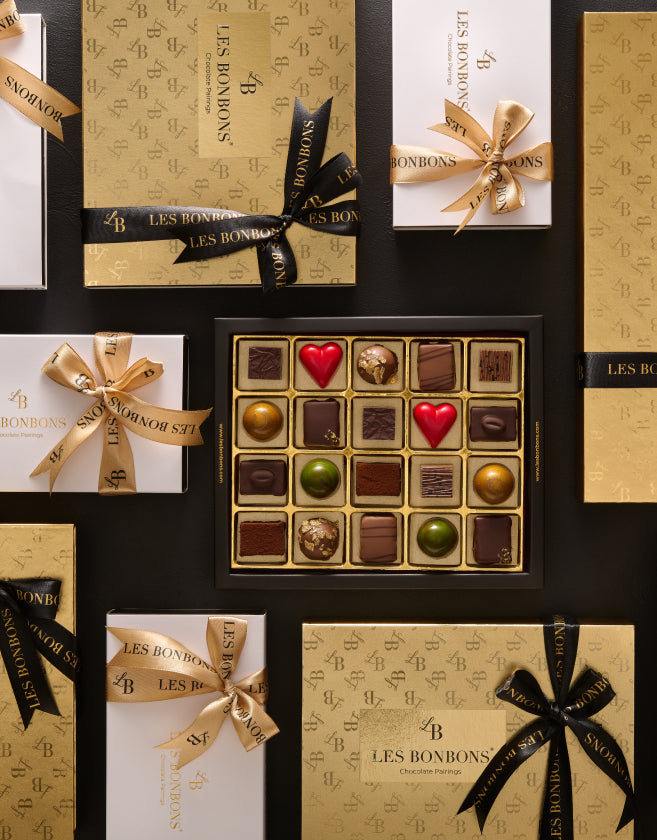 LES BONBONS Chocolate bonbons gifts image with gold chocolate box, elegant chocolate box