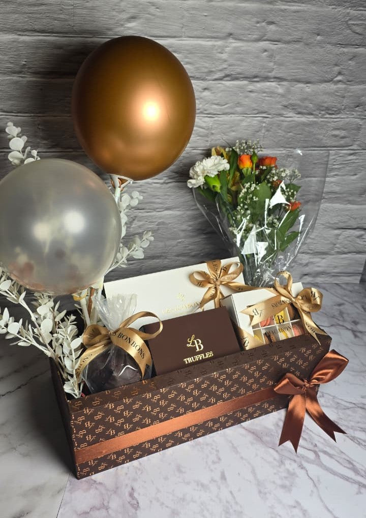 Classic Birthday Gift Hamper with Balloons, Bonbons, Personalized Message Card, and More