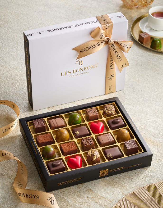 LES BONBONS Chocolate bonbons gift, medium assorted chocolate gift, white pack and gold ribbon