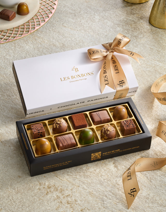 LES BONBONS Chocolate bonbons gift, small white chocolate gift, white pack and gold ribbon