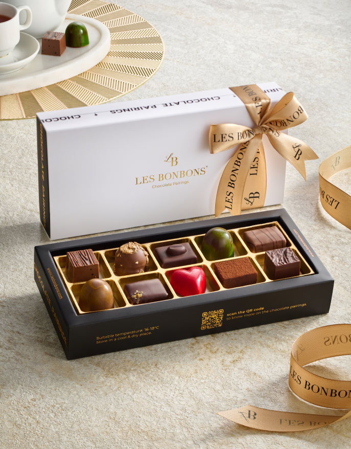 LES BONBONS Chocolate bonbons gift, small assorted chocolate gift, white pack and gold ribbon